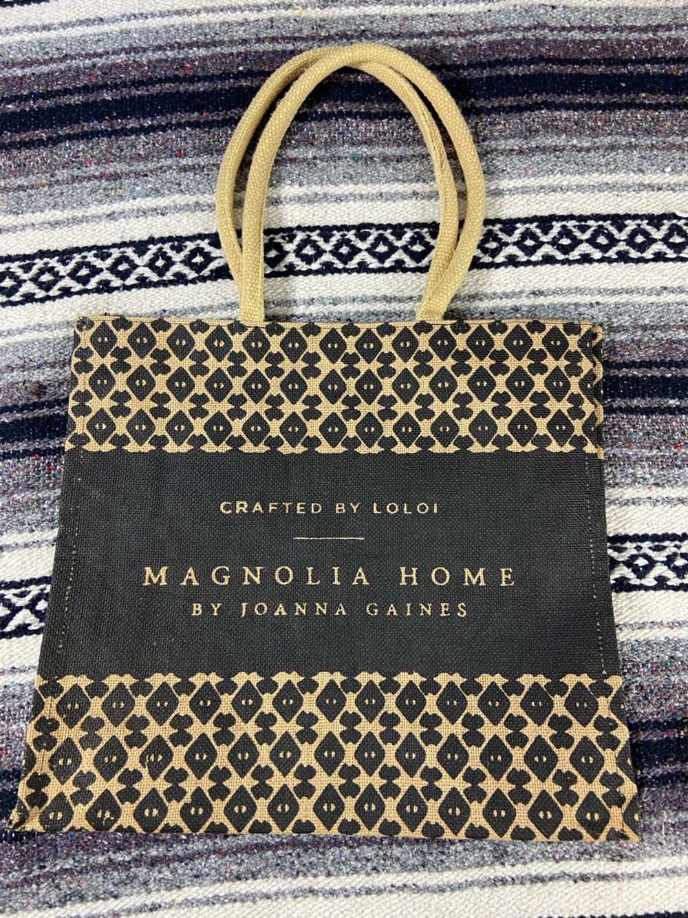 3/$12 Magnolia Home Joanna Gaines Crafted by Loloi Burlap Tote Shopping Bag